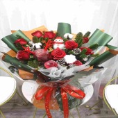 【圣诞花束】11支红玫瑰圣诞老人松球平安果花束圣诞花束平安夜花束
