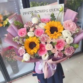 2支向日葵混搭花束送老师紫色系花束