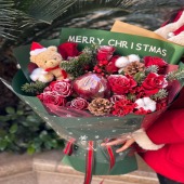 【圣诞】11支红玫瑰圣诞苹果花束送女友鲜花店送花上门